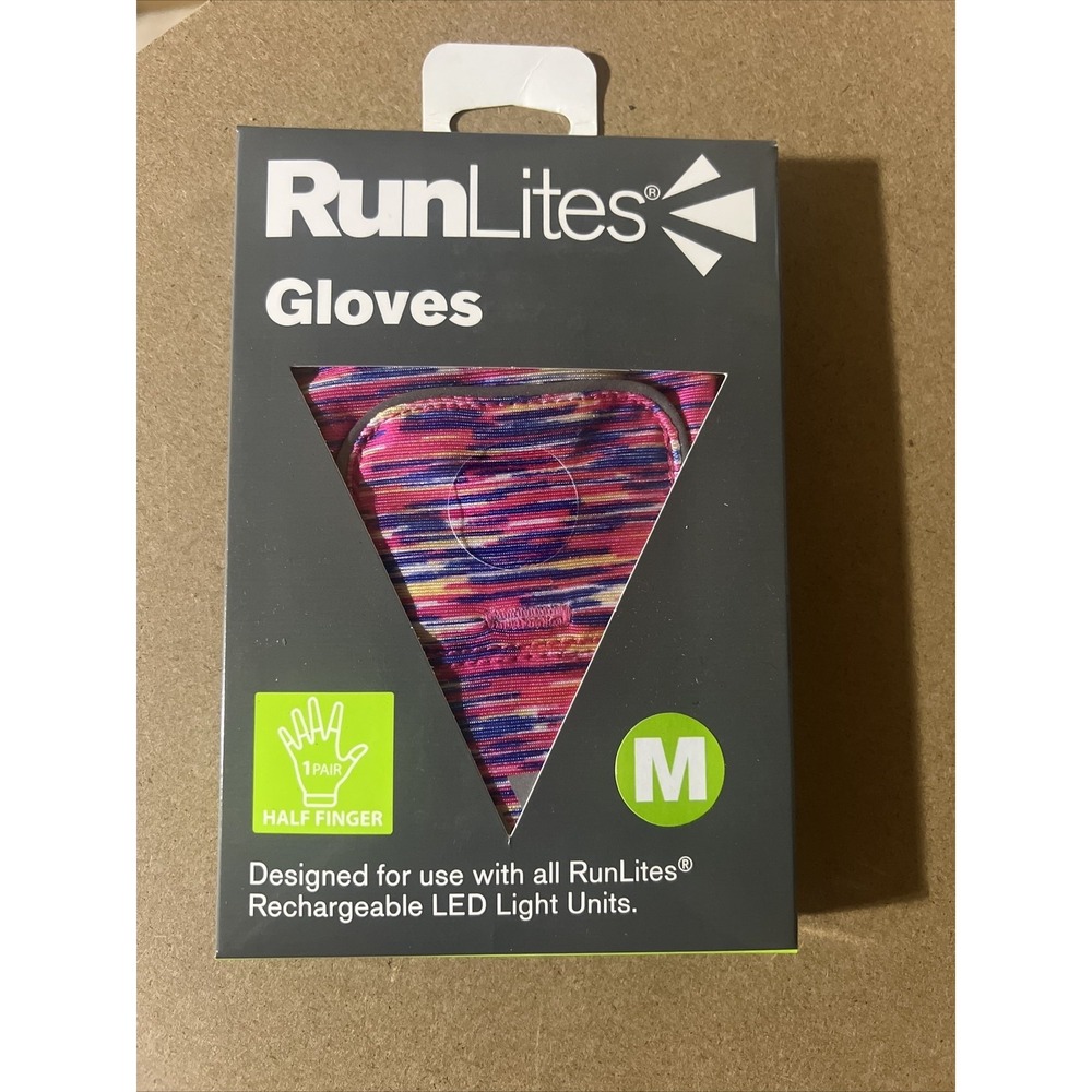 RunLites Pink Flecks Half Finger Running Glove Size Medium With Lights